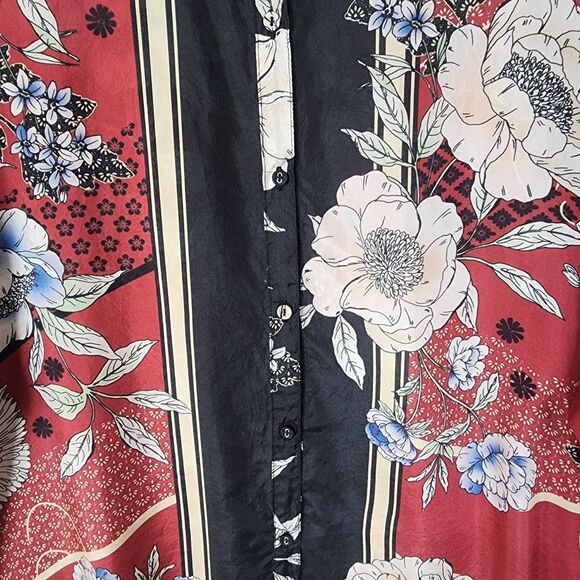 Johnny Was 100% Silk Crane Mallory Shirt Tunic Size XL Open Neckline Long Sleeve - Picture 7 of 11